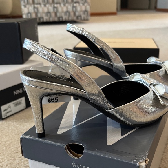 Worthington Metallic Silver Bow Slingback Heels - Picture 6 of 13